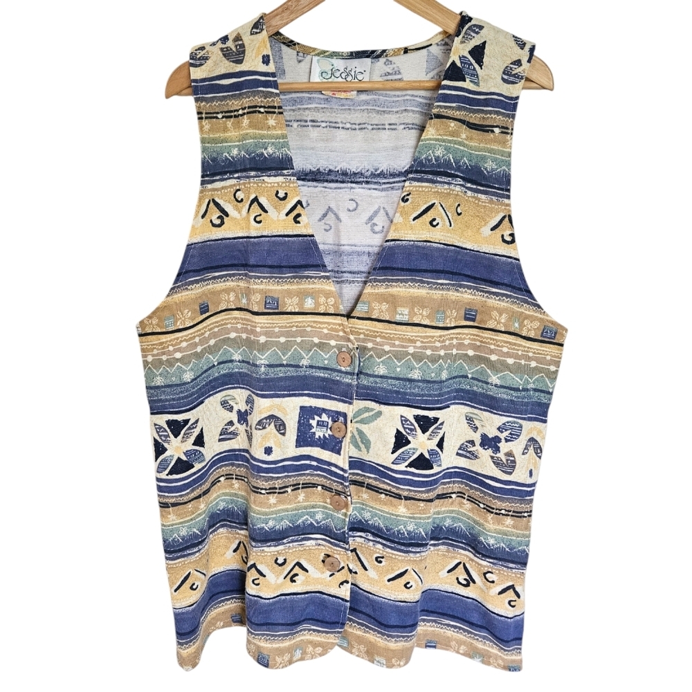 Vintage 90s printed oversized ribbed knit vest